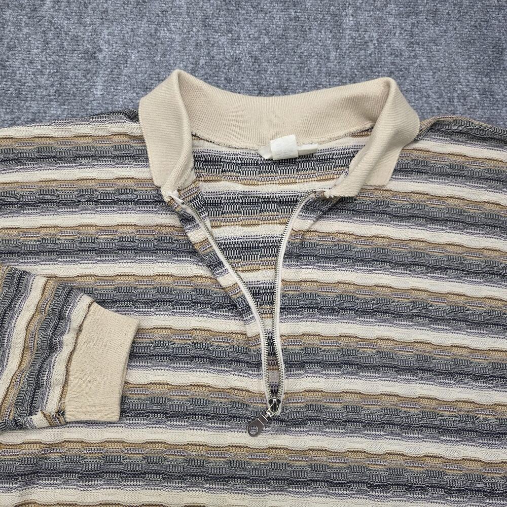 Vintage D Lo Sweater Mens 3XL Beige Gray Stripe Knit 1/4 Zip Made USA 90s Street